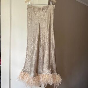 Holly & Joey Feather Midi Maxi Gold Shimmer Trim Skirt Statement Fashion